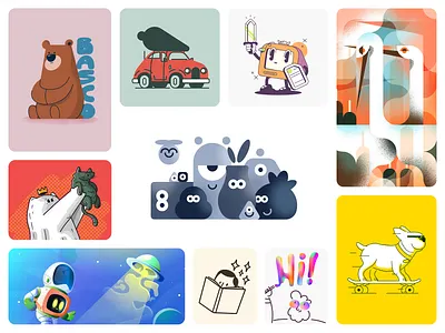 Illustration Style Bento bear branding car cat computer design dog ghost graphic design icon illustration kitty line minimal retro simple stork style ui