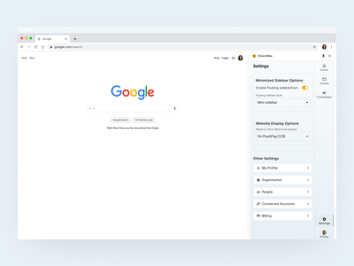Google extension bar campaign design extension google graphic design home material material design menu navigation pin profile saas settings side sidebar sidesheet ui ux