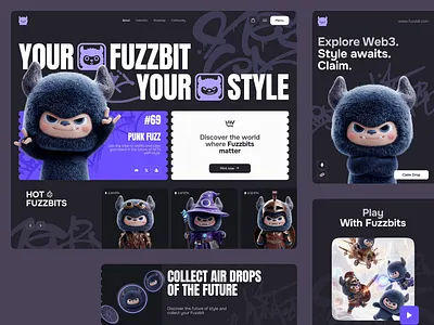Fuzzbits NFT Platform — Web3 Collectible UI/UX Concept 👾 3d airdrop blockchain crypto dapp develpoment gamefi igaming ios app landing page marketing marketplace mascot memecoin mobile nft presale smm web3