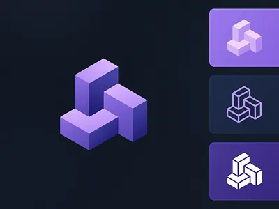 Interlocking 3D Blocks – Unused Concept 3d block blocks brand cube cubical dimensional esher hexagon identity impossible logo mark penrose plane purple saas space symbol three