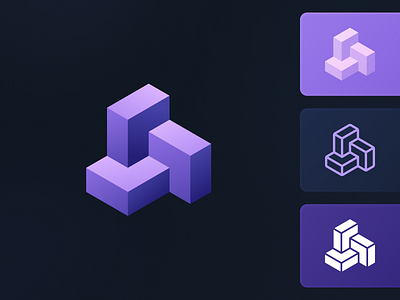 Interlocking 3D Blocks – Unused Concept 3d block blocks brand cube cubical dimensional esher hexagon identity impossible logo mark penrose plane purple saas space symbol three