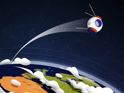 Völlig Lösgelost - totally uncoupled editorial illustration lunar mid century minimalist orbit space spaceship texture vector