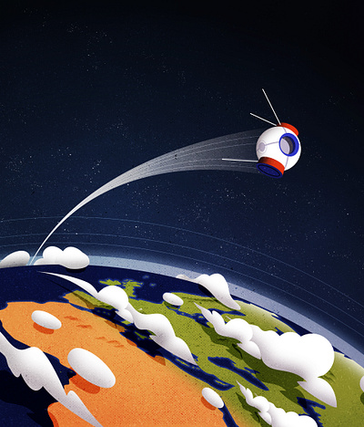 Völlig Lösgelost - totally uncoupled editorial illustration lunar mid century minimalist orbit space spaceship texture vector