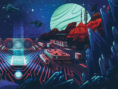 Intel Gamer Days Desk Mat 2d computer desk deskmat digital painting gamer gaming illustration intel mat motherboard outrun procreate space synthwave tron