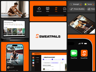 Web Application Branding: Fitness & Community app black bold branding design logo orange sport ui ux web website yellow