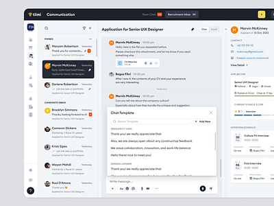 Tiimi – Recruitment Inbox for Job Hiring in an HRM Web App b2b candidate company dashboard email hiring hr management hrm human resources inbox job messaging organization management product design recruitment saas saas design ui ux web design