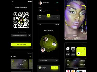 Monni Wallet - Finance Mobile App apple balance bank bills face recognition finance finding history loading location mobile app money neon qr code scan topup transaction wallet withdraw