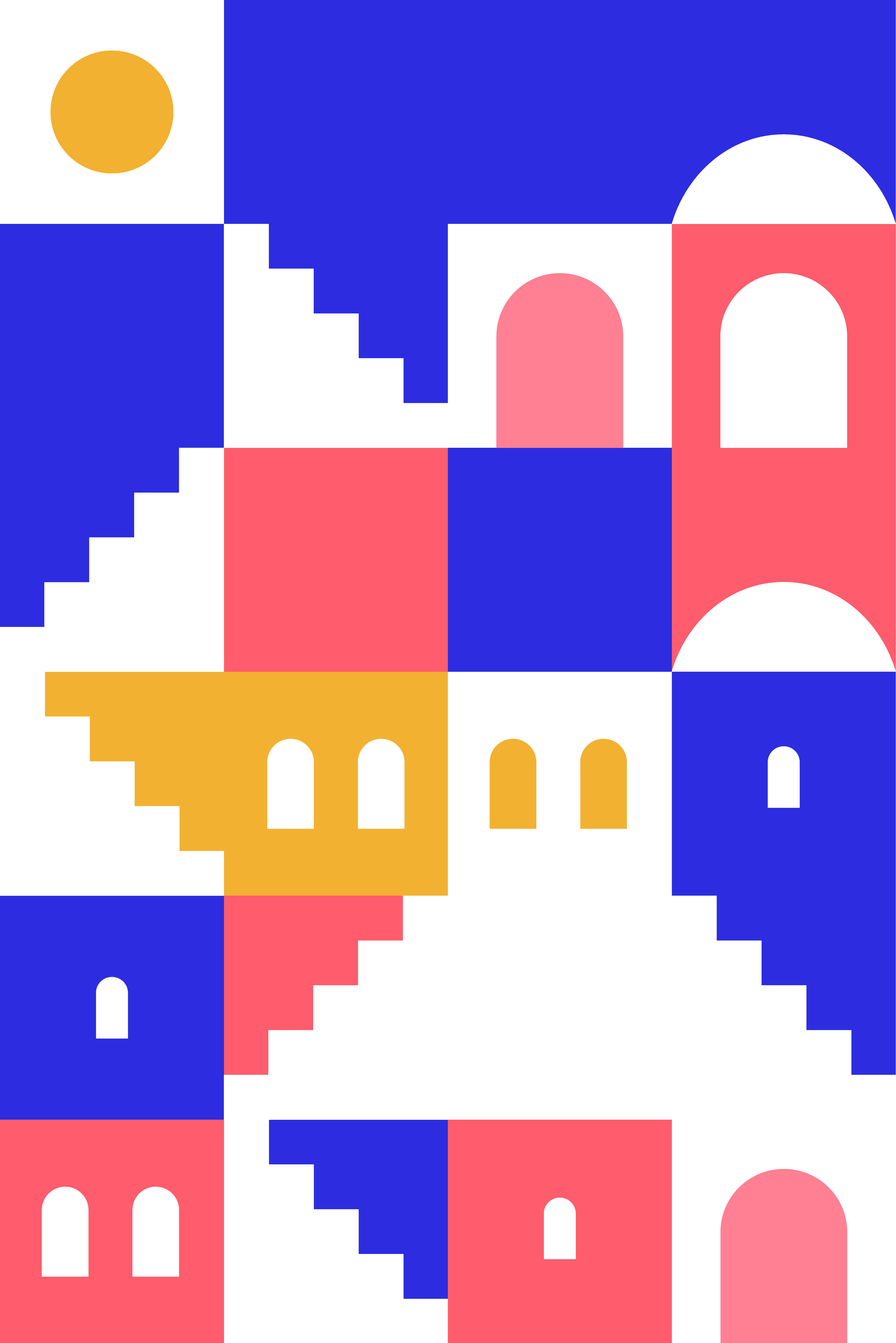 Summer cityscape pattern abstract background architecture cityscape drawing geometric shapes graphic design illustration pattern poster print seamless pattern spain summer surface pattern textile design tile design travel destination travel illustration urban view wallpaper