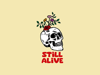 Still Alive appareldesign bolddesign drawing floraldesign flowers graphicdesigner illustration lifeanddeath logo skull skullart typography