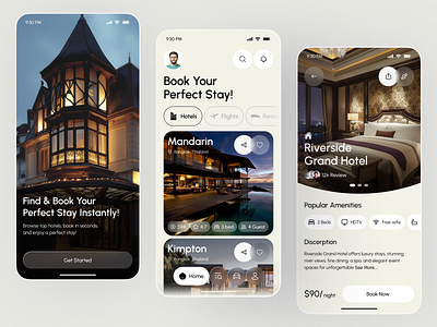 Hotel Booking Mobile App UI Design app design booking app booking ui flight hotel app hospitality app hotel booking app ios luxury travel app mobile mobile app travel app design travel ui ux