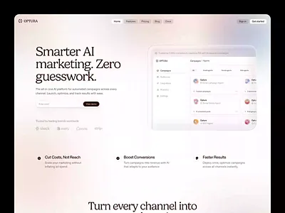 Optura – All-in-One AI Marketing Platform ai appdesign automation creativedashboard dashboarddesign designinspiration dribbble figma marketing productdesign saas uidesign uxdesign webapp