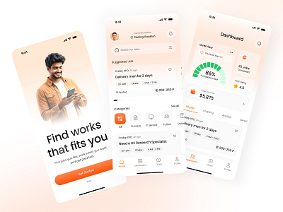 Job & Freelance Finder App – Onboarding & Dashboard UI app design career app clean ui dashboard ui figma design freelance platform gig economy app ios app ui job finder job search app mobile app ui mobile design modern app design onboarding screen product design recruitment app saas mobile ui ui ux design user interface ux design