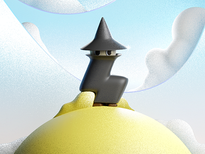 Snufkin Resting 3d 3d art blender book illustration clouds coat day design grain green hat hills illustration journey moomins nature rest