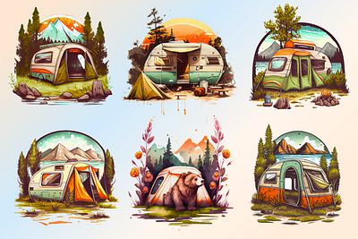 Retro Camping Watercolor Clipart design graphic design illu illustration