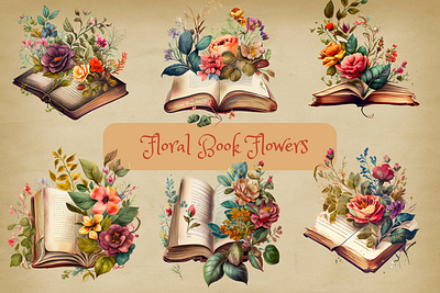 Floral Book Watercolor Clipart