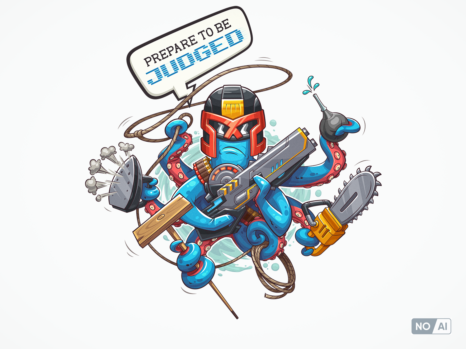 Tentacles of Justice animal character character design dredd humor illustration justice noai octopus police sticker vector