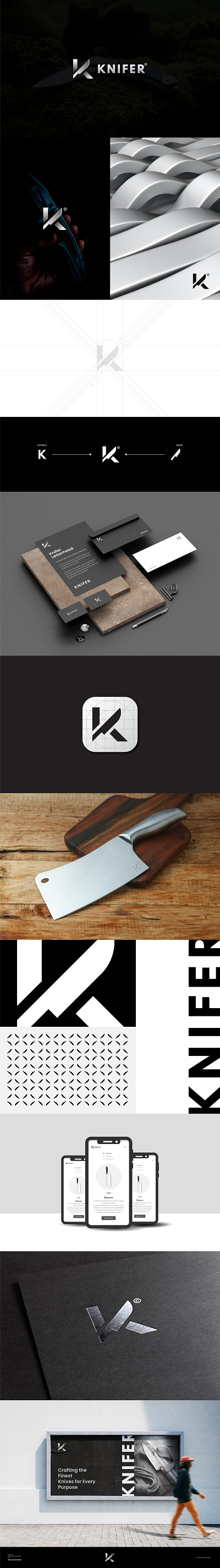 Letter K with Knife Logo creative letter k k letter logo knife logo lettermark logo monogram logo sharp logo silver logo