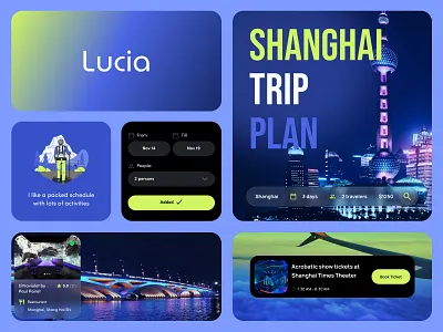 Lucia Travel AI Branding & Website application blur branding challenge design graphic design interface landing logo neon purple simple travel travelling ui ui design ux web app web design website