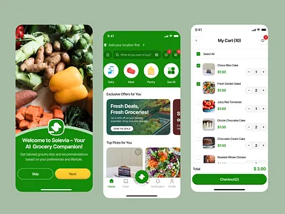 Solevia – AI-Powered Smart Grocery App aiappdesign appconcept appredesign appui cleandesign dailyui digitalproduct ecommerceapp fooddeliveryapp groceryapp minimalui mobileappdesign mobileui modernui productdesign shoppingapp shoppingcart uichallenge userinterface uxuidesign