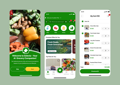 Solevia – AI-Powered Smart Grocery App aiappdesign appconcept appredesign appui cleandesign dailyui digitalproduct ecommerceapp fooddeliveryapp groceryapp minimalui mobileappdesign mobileui modernui productdesign shoppingapp shoppingcart uichallenge userinterface uxuidesign