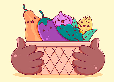 Kawaii veggies 2d character concept design illustration vector visual