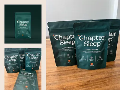 Chapter Sleep Packaging branding calm capsule dream food green health innovation logo moon packaging pouch sleep stars supplement