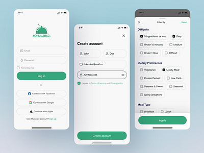 Recipe App - Account Creation app design clean design cooking app food app food recipe mobile recipe recipe app signin