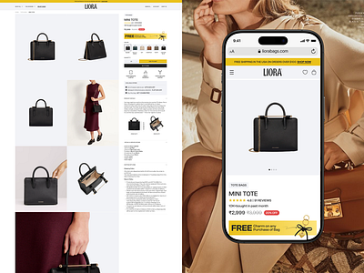 Liora – Luxury Product Page Design d2c design freecharm liorabags luxury brand mini tote pdp product page responsive shopify special offer testimonial design uiux