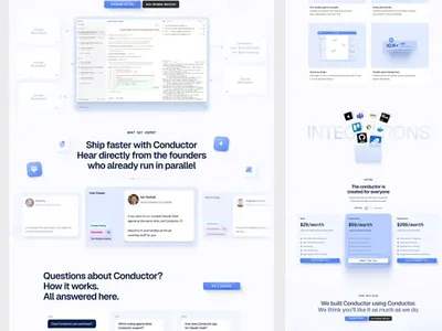 Conductor SaaS Website Design automation tool branding conductor design figma framer illustration landing page parallel excecution productivity tool saas website design ship faster ui uiux web design website design