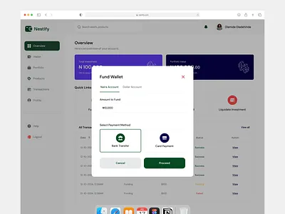 Nestify Investment Web App - Fund Wallet Flow app design finance finance app finance design fintech fintech web app mobile app product design ui uiux ux web app web design