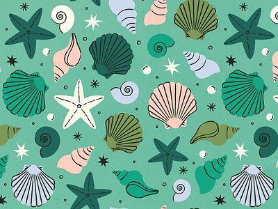 Colorful Seashell Surface Pattern clam feminine illustration ocean pattern pearl seashell starfish surface pattern texture vintage