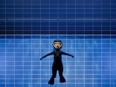 Starting sequence of my "Pool" animation 3d animation blender blender3d blue bubbles caustics character diver neoprene pool reflection render underwater water