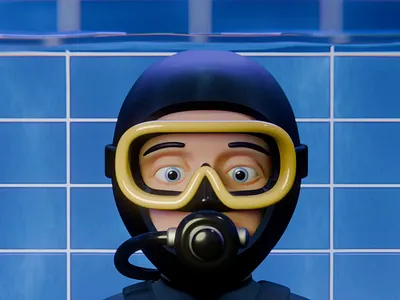 Closeup Sequence of a diver from the "Pool" animation 3d animation aqualunga blender blender3d blue breathing caustics character closeup neoprene pool reflection render tiles underwater water