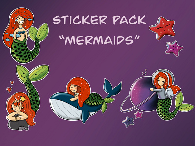 Sticker pack for Telegram "Mermaids" app design graphic design il illustration