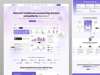 Apointa – Healthcare Appointment SaaS Landing Page appointment blue doctor app doctor chatbot doctor landing pag doctor website flat healthcare healthcare ai assistant healthcare asisstant landing page medical website minimal purple responsive saas landing page saas product saas website design ui kit virtual care