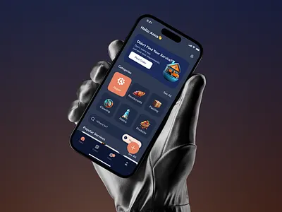 UI/UX Design Mobile App Service Finder | Dark Mode App app booking app cleaning cleaning services dark mode figma freelance app growth illustration iosapp mobile app design mobile ui redesign service service marketplace ui uiuxdesign ux