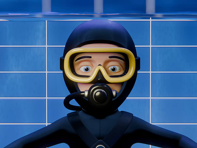 Eyes closing sequence from my "Pool" animation 3d animation blender blender3d blue bubbles character closeup diver pool render space underwater universe