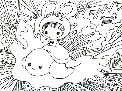007 of 365 Bunny Takes a Ride Drawing 365 365 project character comic cute illustration ink drawing kawaii nature project 355