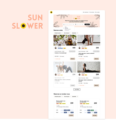 Sunflower - Réservation de cours de Yoga ui ux web yoga