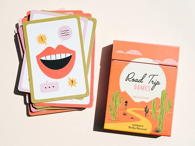 Road Trip Games Illustrated Card Deck america americana board game cactus car card deck colorful desert feminine games illustration mid century palm springs pink road trip vintage whimsical