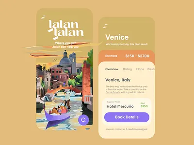 UI/UX Jalan Jalan Tour Plan illustration tour travel trip ui ux venice
