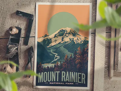 Mount Rainier National Park 2d digital painting illustration ipad pro mount mountain national park poster print procreate rainier retro seattle state vintage volcano wa washington works progress administration wpa