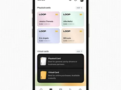 Cards Page app cards finance fintech ui
