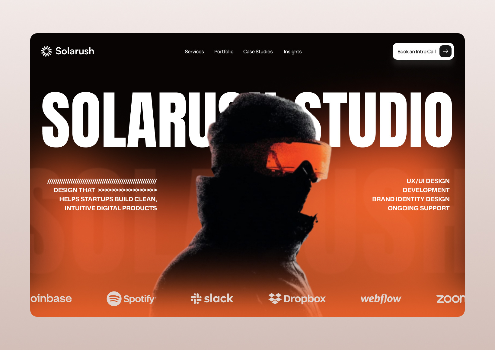 Solarush | Service Agency Website dark design design dribbble gradient landing page orange popular service agency uiux website design