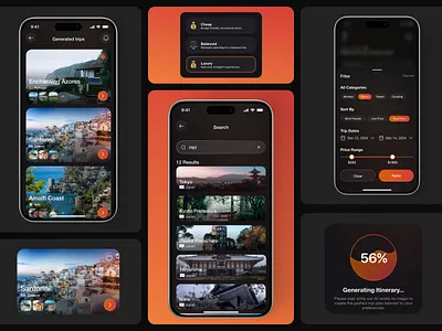 AI-powered travel app | UI\UX ai app ai travel app android app booking app concept calendar booking interface clean dark mode ui dark theme mobile app design graphic design ios app luxury travel app mobile app travel app design travel filters trip planner ui ux ux case study ux ui
