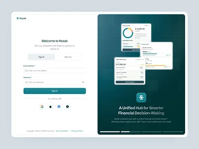 Kezak - Financial Management Login Page User-Friendly UI authentication ui design digital finance finance design financial services fintech login login page modern login screen product design saas design saas onboarding secure login design sign in sign in screen ui ui design uiux user interface