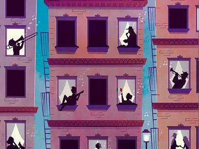 Music in the Night folk graphic design illustration illustrator people storybook texture town