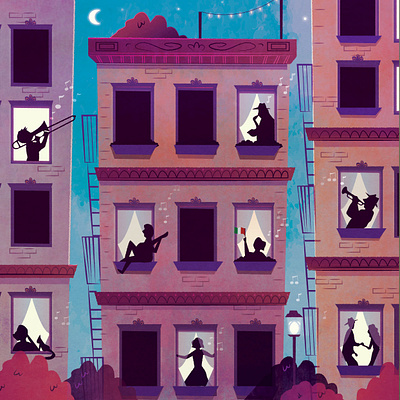 Music in the Night folk graphic design illustration illustrator people storybook texture town