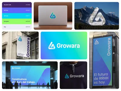 Growara logo and branding ai g grow growing growth hire hiring hr icon letter logo mark modern monogram mountain technology top triangle up visual identity