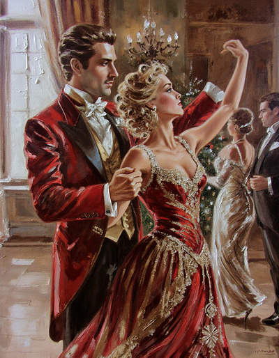 Yuleide Ball 2 cover art work graphic design historical romance illustration yuleide